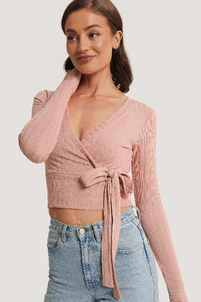 Na-kd Wrap Rib Tie Top - Pink In Dusty Pink