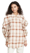 Rejina Pyo Julia Oversized Checked Cotton And Linen-blend Shirt In Check Brown