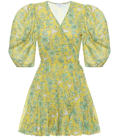 Rhode Ella Belted Ruffled Floral-print Cotton-voile Mini Dress In Yellow