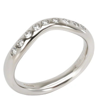 Pre-owned Tiffany & Co Elsa Peretti 0.06 Ctw Diamond Platinum Band Ring Size 48 In Silver