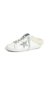 Golden Goose Superstar Sabot Shearling-trimmed Leather Sneakers In White/silver Glitter