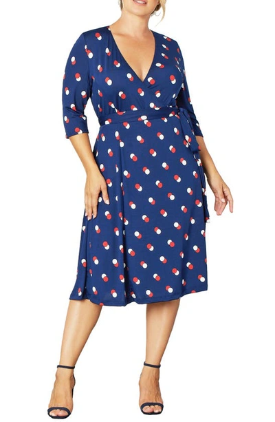 Kiyonna Essential Wrap Dress In Navy Dot Duo