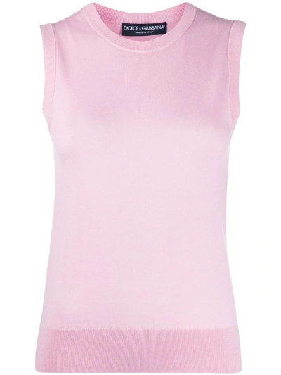 Dolce & Gabbana Knitted Cashmere Vest Top In Pink