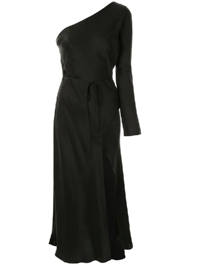 Bec & Bridge Asymmetric Silk Midi Dress In Black