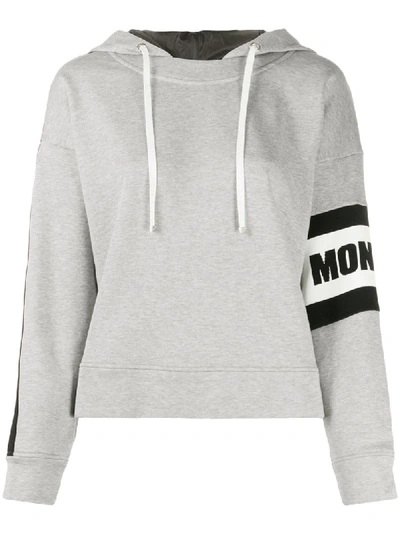 Moncler Logo Panel Detailed Hoodie In Gray