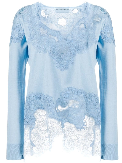Ermanno Scervino Lace Panelled Sweatshirt In Blue