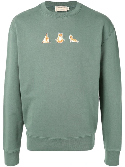 Maison Kitsuné Maison Kitsune Green Yoga Fox Patches Sweatshirt