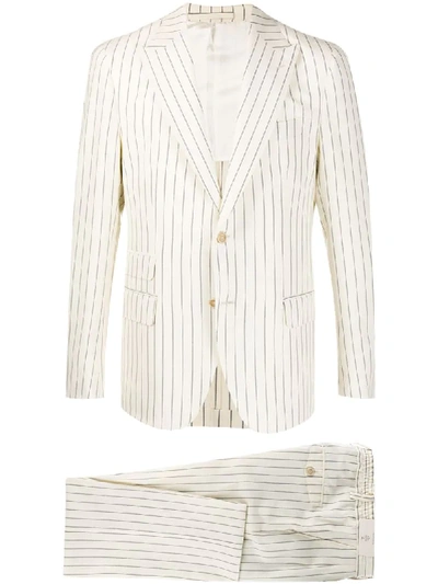 Eleventy Linen-blend Striped Suit In Neutrals