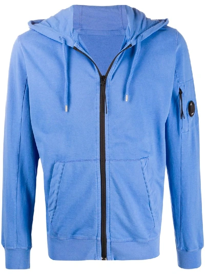 C.p. Company Zipped Long Sleeve Hoodie In Blue