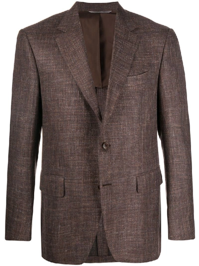 Canali Textured Single Breasted Blazer In Brown