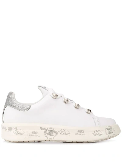 Premiata Belle Glitter Flatform Sneakers In White
