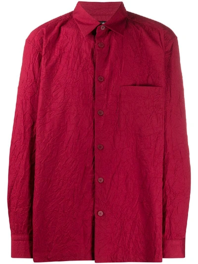 Issey Miyake Crinkled Long Sleeved Shirt In Red