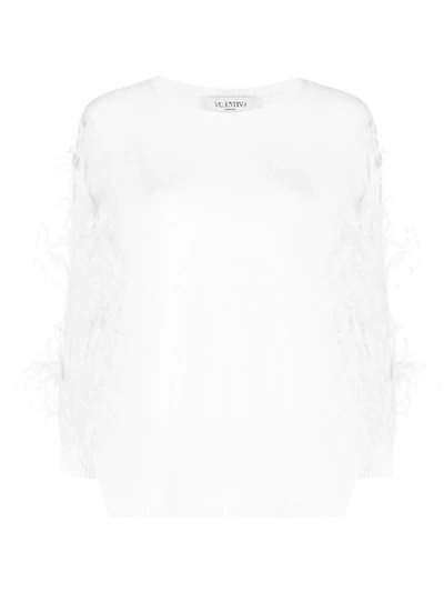 Valentino Feather-trimmed Jumper In White