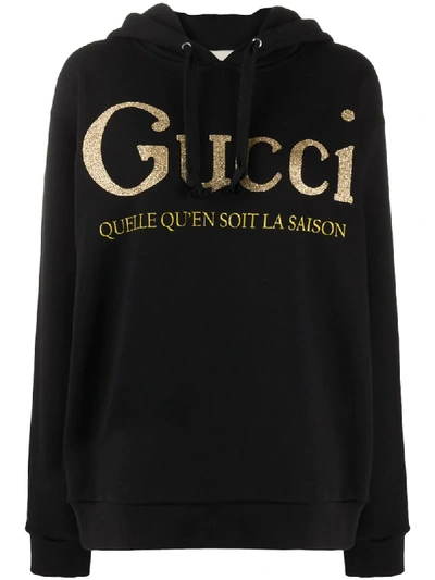 Gucci La Saison Glitter Logo Cotton Hoodie In Black