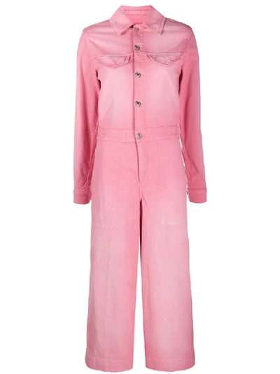 Kenzo Cropped Appliquéd Denim Jumpsuit In Pink