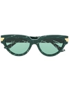 Bottega Veneta Green Checked Cat Eye Sunglasses
