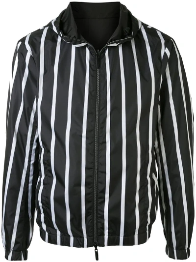Emporio Armani Striped Hooded Jacket In Black