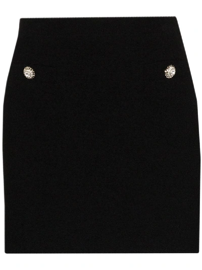 Alessandra Rich Tweed Mini Skirt W/ Crystal Buttons In Black