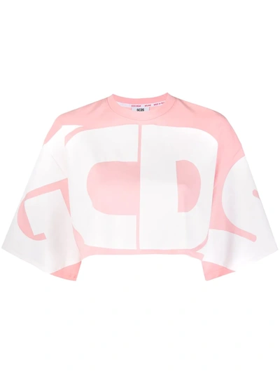 Gcds Oversized Logo Cropped Top In Pink