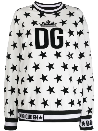 Dolce & Gabbana Gg Queen Star Print Sweatshirt In White