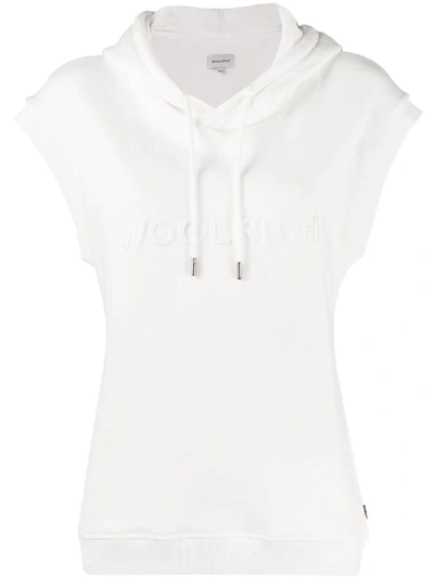 Woolrich Sleeveless Logo Hoodie In White