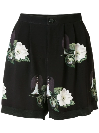 Undercover Floral-print Tailored Shorts In Black
