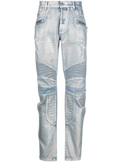 Balmain Metallic Coated Distressed Jeans