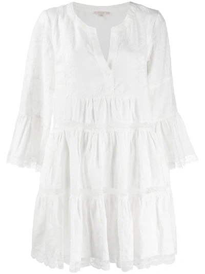 Gold Hawk Lace-insert Tiered Shift Dress In White