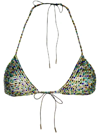 Alanui Beaded Triangle Bra In Smeraldo