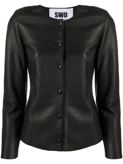 Sword 6.6.44 Leather Shirt Jacket In Black