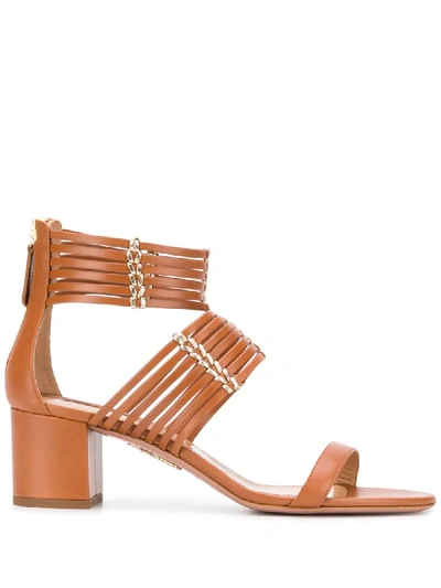 Aquazzura Embellished Strappy Sandals In Brown