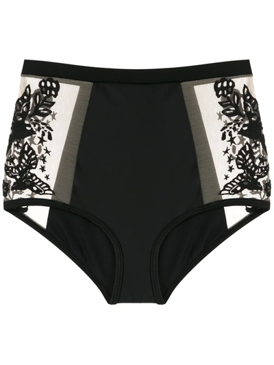Martha Medeiros Tulle Panels High Waisted Bikini Bottom In Black