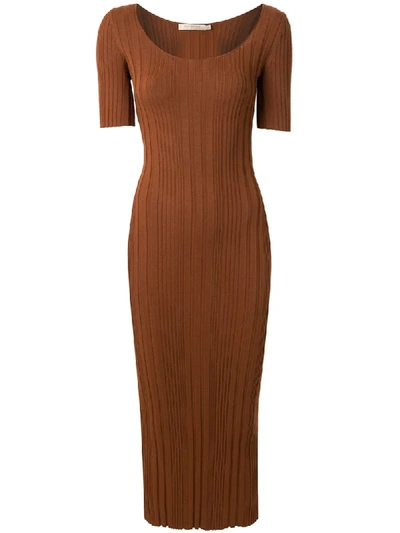 Bec & Bridge Toulouse Ribbed Midi Dress In Brown