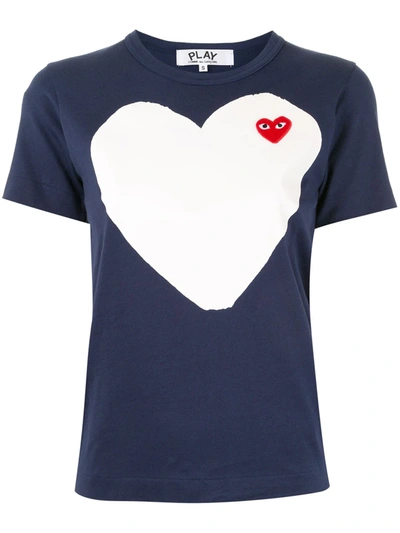 Comme Des Garçons Play Logo-patch Printed T-shirt In Navy