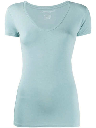 Majestic Fitted V-neck T-shirt In Blue