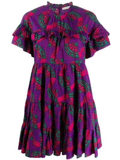 Ulla Johnson Tiered Abstract Print Dress In Violet