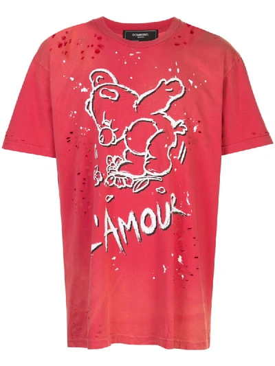 Domrebel L'amour Destroyed Cotton Jersey T-shirt In Red