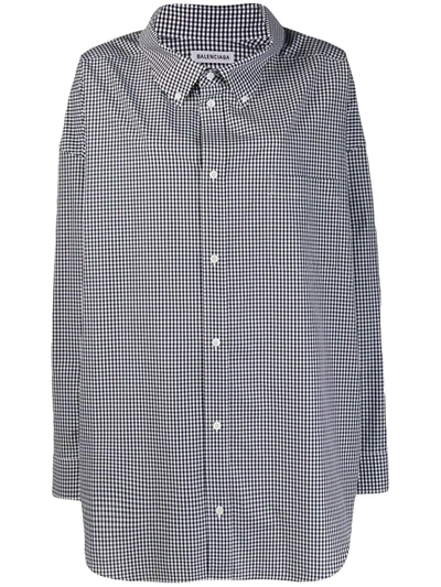 Balenciaga Swing Oversized Gingham Cotton Shirt In Black