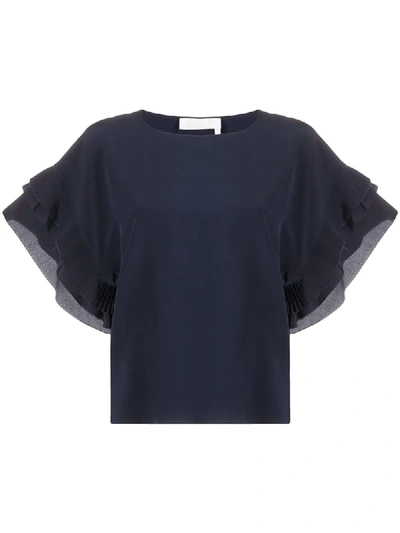 Chloé Ruffled Slik Blouse In Blue