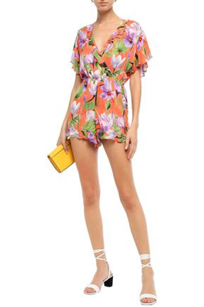 Alice And Olivia Sachi Ruffle-trimmed Floral-print Voile Playsuit In Orange