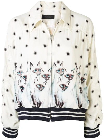 Undercover Cat-print Zip-up Jacket In White