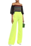 ALICE AND OLIVIA OFF-THE-SHOULDER SHIRRED COLOR-BLOCK CHIFFON TOP,3074457345621293752