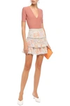 ALICE AND OLIVIA KIRSTEN TIERED FLORAL-PRINT BRODERIE ANGLAISE MODAL MINI SKIRT,3074457345621396810