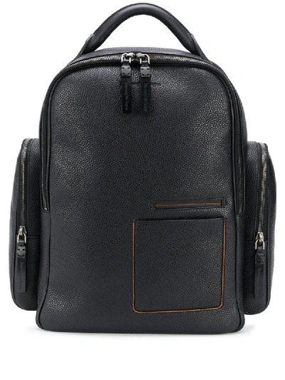 Ermenegildo Zegna Grained Leather Backpack In Black
