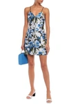 Alice And Olivia Tayla Structured Floral-print Lantern Mini Dress In Light Gray