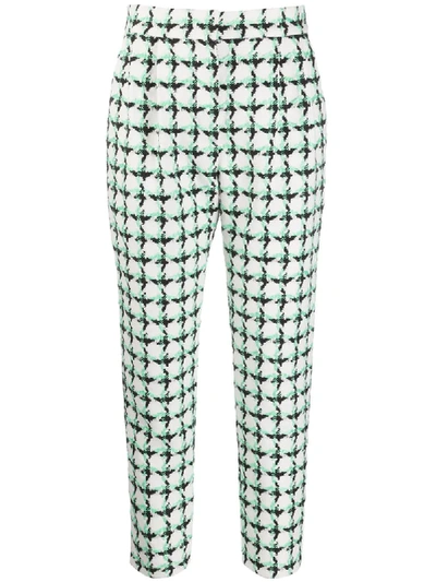 Msgm Tweed Check Cropped Trousers In White