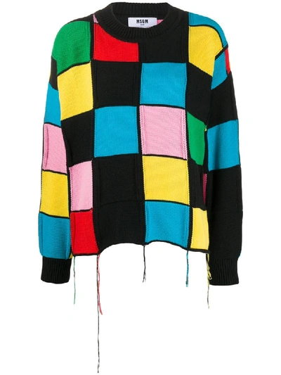 Msgm Patchwork-knit Jumper In Black