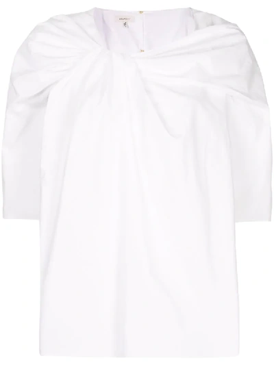 Delpozo Draped Neck Poplin Top In White