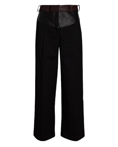 Christopher Esber Maverick Twill And Leather Straight-leg Pants In Black