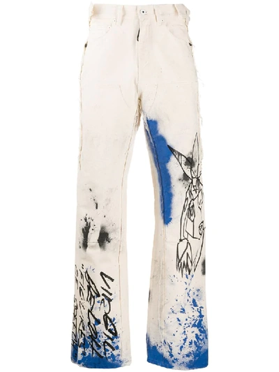 Off-white Graphic-print Loose-fit Jeans In White